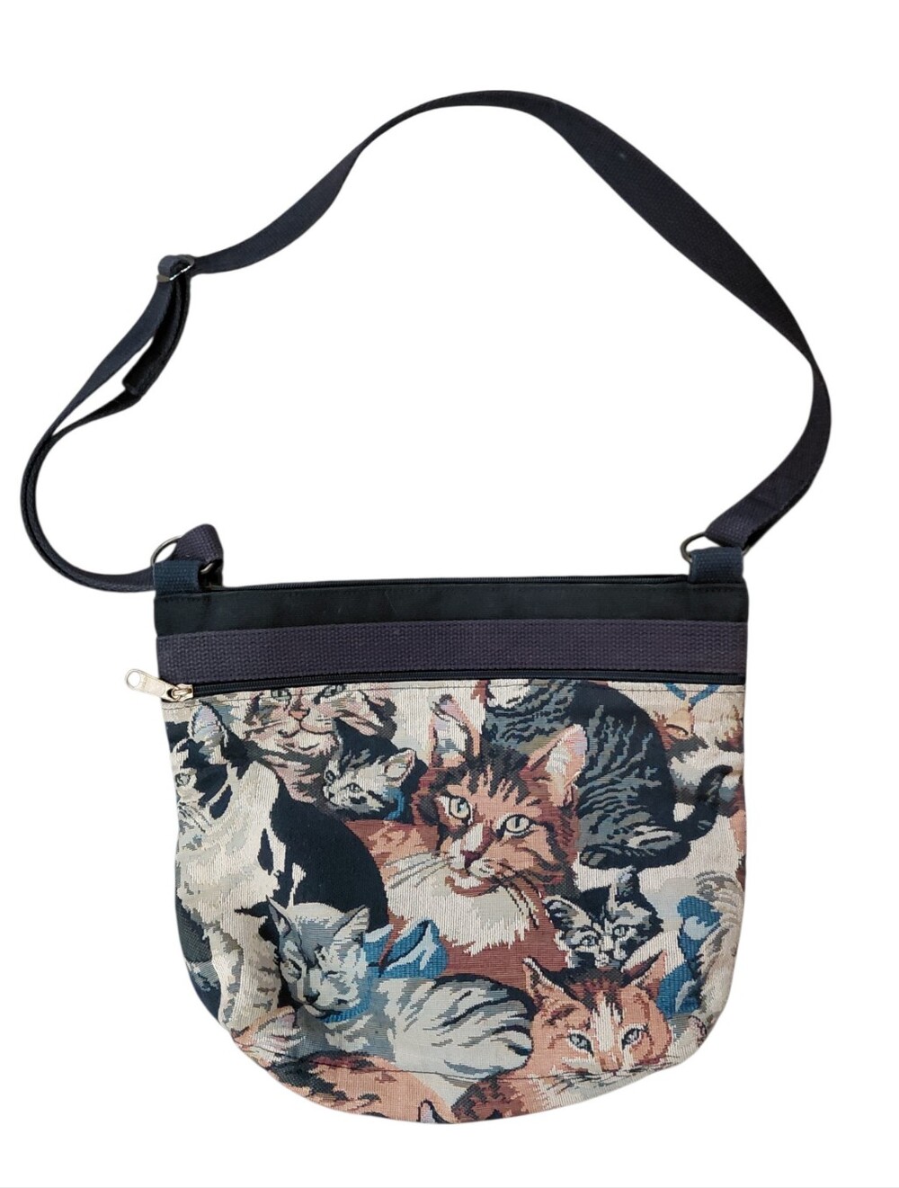 Vtg My Maine Bag Multi Cat Pattern Tapestry Woven Crossbody Purse Whimsigoth